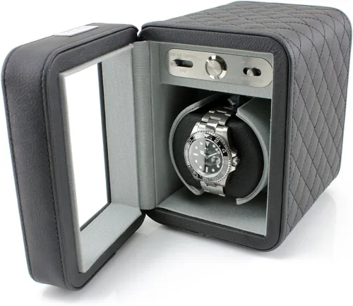 Miniatura 4 de Heiden Monaco - Bobinadora de reloj individual, cuero negro, funciona con pilas o adaptador de CA, 12 ajustes de programa, cuero vegano cosido