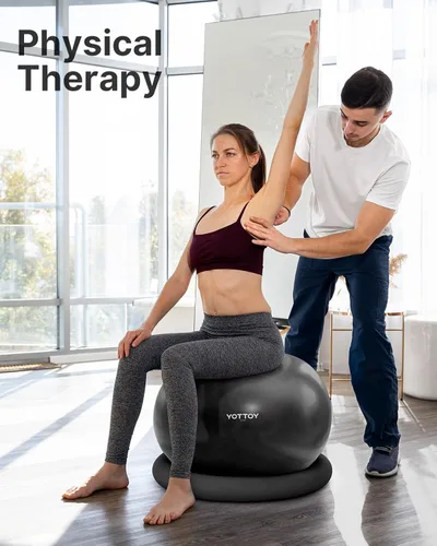 Miniatura 5 de YOTTOY Silla de pelota de ejercicio con base, silla de pelota de yoga para escritorio de oficina en casa, pelota de estabilidad y asiento de pelota