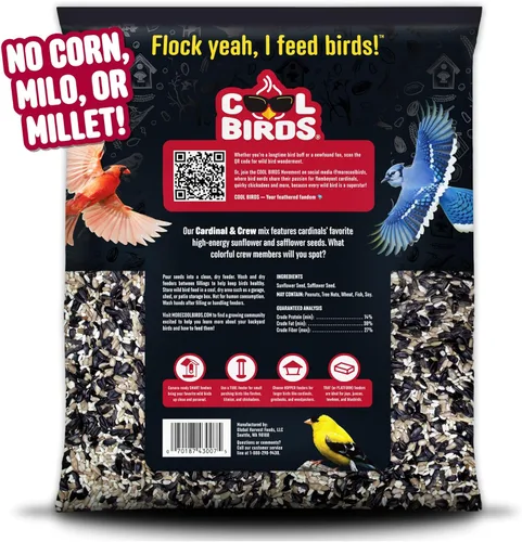 Miniatura 3 de Cool Birds Cardinal & Crew Semilla para Aves Silvestres – 10 lb. Girasol de Aceite Negro, Corazones de Girasol y Mezcla de Cártamo para Cardenales
