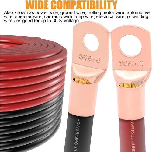Miniatura 9 de Cable de alambre de calibre 0 de 40 pies de aluminio revestido de cobre, Cable de batería 1/0, Conectores de terminales tipo oreja, Tubo