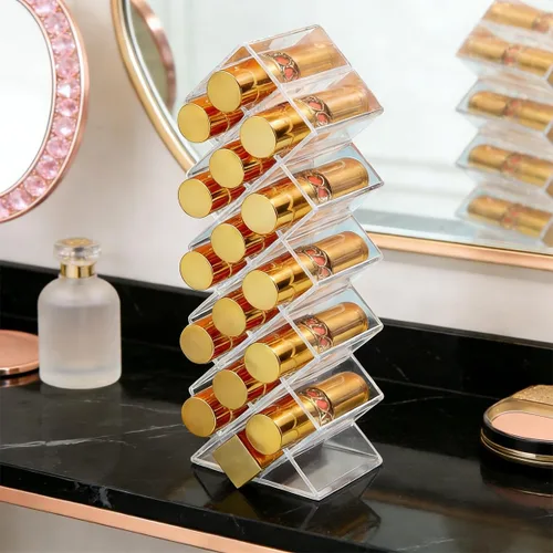 Miniatura 5 de WECHENG Organizador de lápiz labial acrílico de plástico transparente, soporte para lápiz labial, apilable en 16 espacios, soporte para brillo