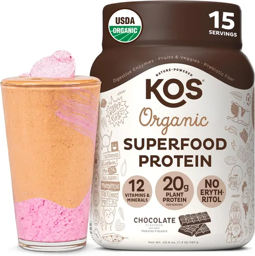 Miniatura 22 de KOS Proteína en polvo a base de plantas, muffin de arándano - Superalimento de proteína de guisantes orgánico con mezcla de espirulina y apoyo