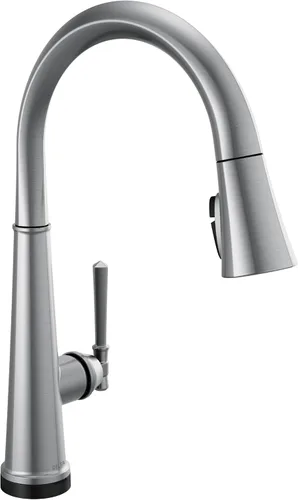 Miniatura 16 de Grifo de cocina Delta Faucet Emmeline de níquel cepillado, grifos de cocina con rociador desplegable, grifo de fregadero de cocina, cabezal