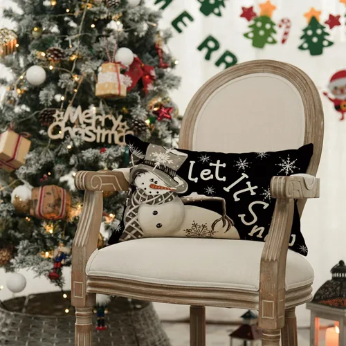 Miniatura 3 de AVOIN colorlife Funda de almohada de Navidad de invierno, diseño de lunares, muñeco de nieve I Smell, color negro nieve, 12 x 20 pulgadas