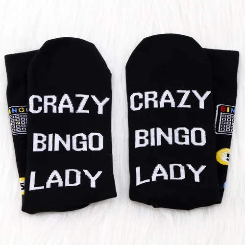 Miniatura 5 de MBMSO Divertidos calcetines de bingo – 2 pares de calcetines de vestir para mujer de bingo loco Crazy Bingo Señora