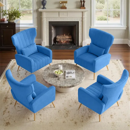 Miniatura 12 de Nalupatio Sillas decorativas de terciopelo, moderno sillón con respaldo alto con almohada lumbar, sillón tapizado de respaldo alto con patas de Beige