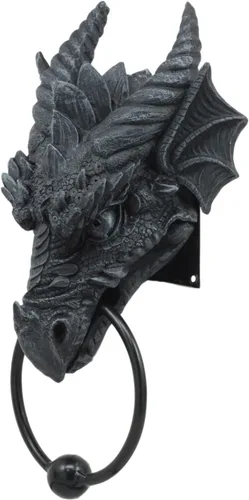 Miniatura 3 de Ebros Gift Gótico Antiguo Dragón Cuernos Wyvern Monarca Guardián Cabeza Aldaba de puerta Mitos y leyendas Calabozos y Dragones Decoración del hogar