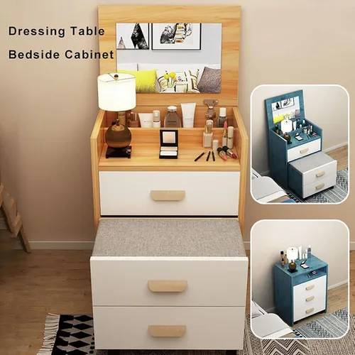 Miniatura 4 de Tocador de diseño integrado, mesa de maquillaje con espejo de maquillaje reversible de alta definición, escritorio de maquillaje con cajones