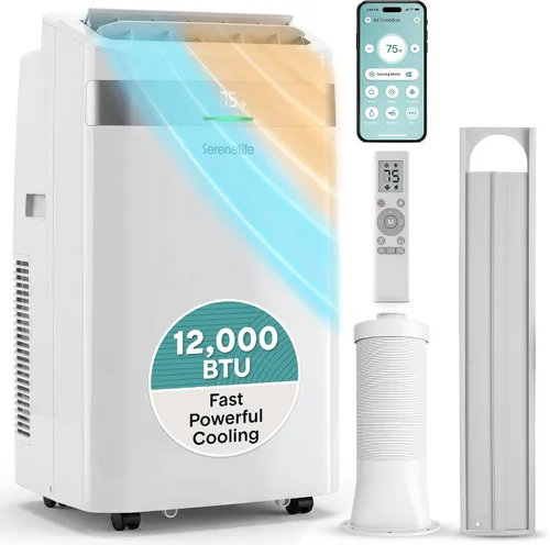 Miniatura 11 de SereneLife Aire acondicionado portátil de 8000 BTU, pequeña unidad de CA con deshumidificador y ventilador, mini unidad de CA con cobertura de 350