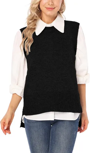 Miniatura 7 de PEIQI Suéter de punto para mujer, sin mangas, liso, casual, básico