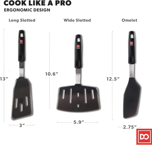 Miniatura 7 de DI ORO - Espátulas para uso en la cocina, silicona resistente al calor de 600 °F, juego de espátulas giratorias para cocinar, espátulas anchas