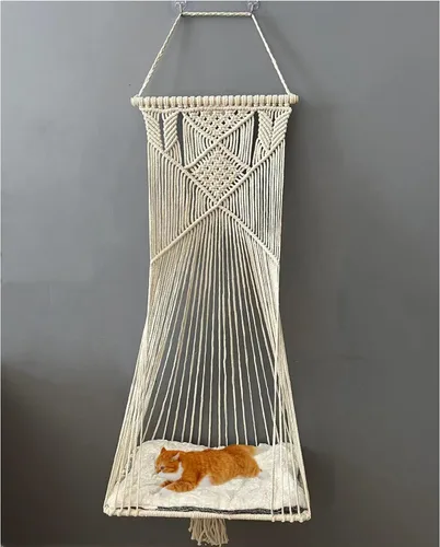 Miniatura 5 de Doralus - Cama para gato tipo hamaca de macramé, columpio cama para gato, jaula de cuerda de algodón colgante para gato, casa para gatos, juguete
