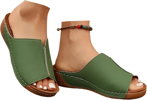 Miniatura 16 de Sandalias ortopédicas para mujer, plataforma elegante, sandalias ortopédicas cómodas con soporte de arco sin cordones, planas, suaves, modernas Rojo