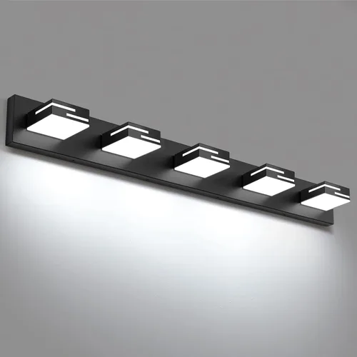 Miniatura 34 de Lámparas LED modernas para tocador de baño, 4 luces, 5CCT, regulables, color negro mate, para accesorios de iluminación de baño sobre espejo
