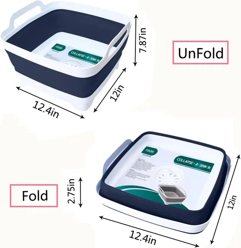 Miniatura 4 de FOSJGO 2.4 Gal (9L) Lavabo Plegable con Tapón de Drenaje, Lavabo Plegable Multiusos Ahorrador de Espacio, Fregadero, Lavabo de Cocina para Acampar
