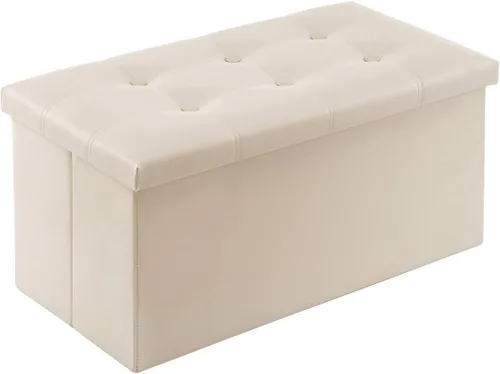 YOUDENOVA Otomana plegable de almacenamiento, otomana de piel sintética, reposapiés otomano, asiento acolchado para dormitorio y sala de estar, Beige