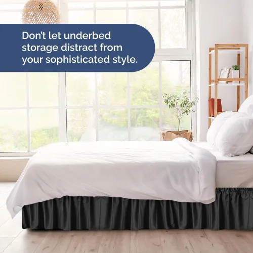 Miniatura 8 de CGK Linens - Falda de cama envolvente con volantes, color negro, para camas de tamaño King con altura de 21 pulgadas sin arrugas, plisada con tela