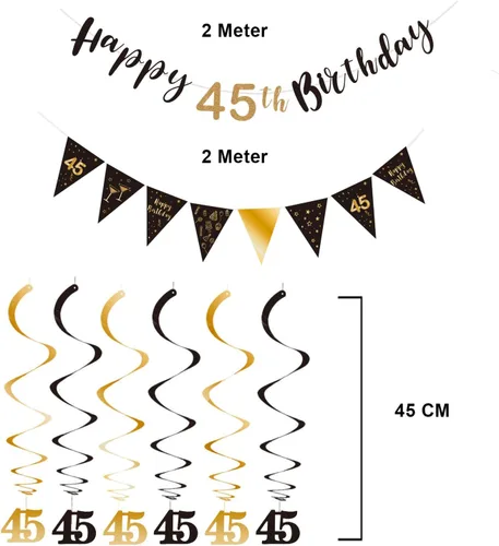 Miniatura 3 de BRT Bearingshui Kit de decoración de cumpleaños número 45 para hombres y mujeres, pancarta de feliz cumpleaños 45, serpentinas de remolinos