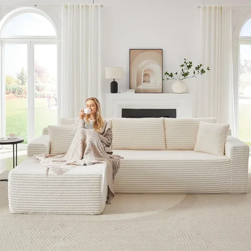 Miniatura 17 de Sofá modular Cloud de 104 pulgadas con diván en forma de L, sofás tapizados modernos con asiento profundo, sofá comprimido de esponja de pana