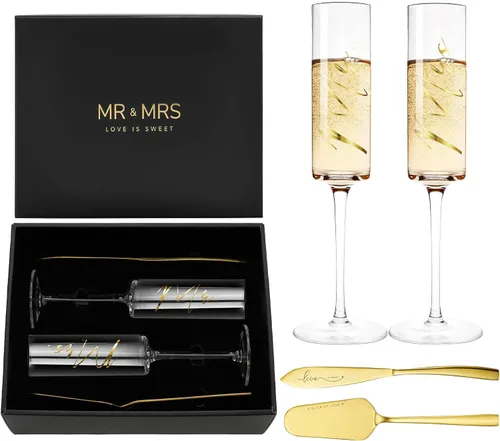 Miniatura 15 de AW BRIDAL Regalos de boda para parejas 2026, regalo de compromiso para él y ella, juego de copas de champán y tazas de cerveza de vidrio esmerilado