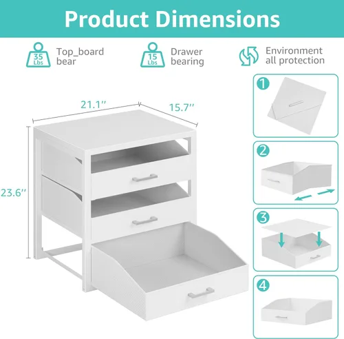 Miniatura 2 de BOLUO Cajones de armario blancos con 3 cajones para organizadores de clóset y almacenamiento de dormitorio dormitorio moderno