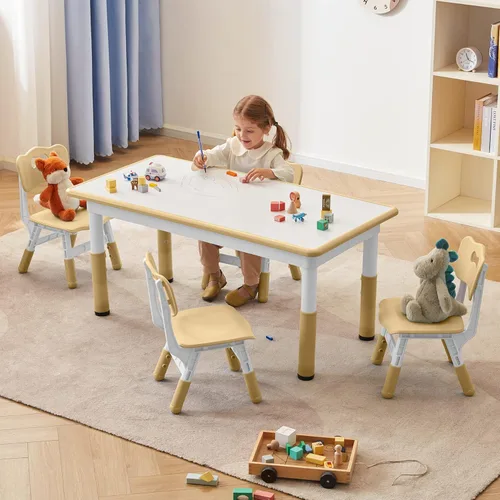 DOREROOM Juego de Mesa y Sillas para Niños Pequeños para 4, 47.2''L x 23.6''A Juego de Mesa y Sillas de Estudio para Niños, Altura Ajustable,