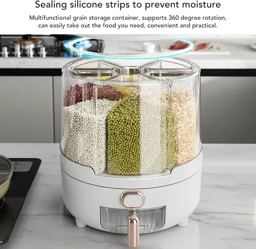 Miniatura 3 de Dispensador de cereales de gran capacidad, 6 compartimentos, fácil de usar, tapa extraíble, caja de almacenamiento de cereales para frijoles