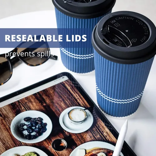 Miniatura 4 de Tazas de café desechables con tapas, taza de café de 16 onzas (70 juegos). Tazas de viaje grandes que mantienen la forma con bebidas frías y Azul