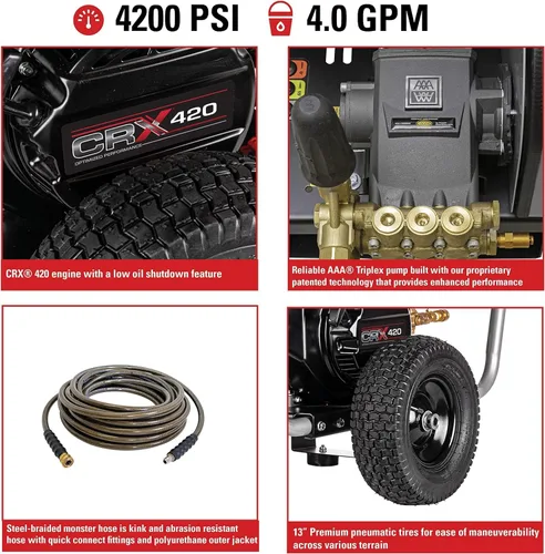 Miniatura 2 de Simpson Cleaning Lavadora a presión de gas de 4400 PSI, lavadora a presión de 4.0 GPM para uso comercial, motor CRX, manguera trenzada de acero