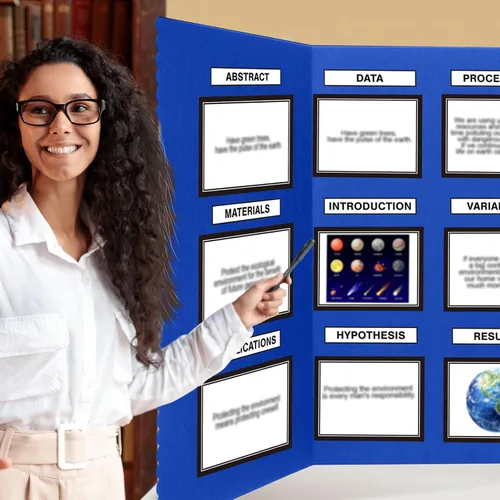 Miniatura 5 de Paterr Tablero de póster triple con bolsa de almacenamiento, tela de gancho y bucle, tablero de presentación plegable de 3 paneles para ferias