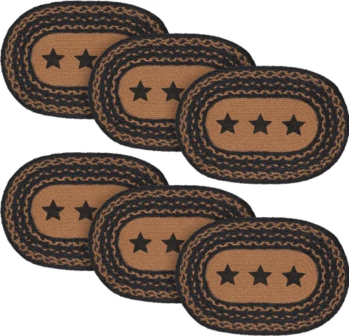 Miniatura 12 de VHC Brands Farmhouse Star - Mantel individual para mesa de comedor, yute trenzado, ovalado, negro tostado, 10 x 16 pulgadas