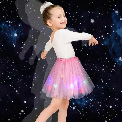 Miniatura 5 de Geyoga 3 piezas de falda esponjosa de Halloween para danza, falda tutú con luz LED, tutú elástico de ballet para niños, disfraz de fiesta