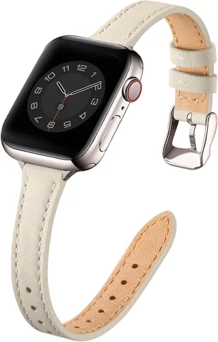 STIROLL - Correa delgada de cuero para reloj inteligente, compatible con Apple Watch de 38, 40, 41, 42, 44, 45 y 49 mm, correa de cuero de grano