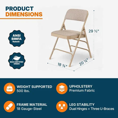 Miniatura 3 de OEF Furnishings Serie OEF2300 - Sillas plegables de doble bisagra con triple apoyo, tapizado de tela de alta calidad y servicio pesado