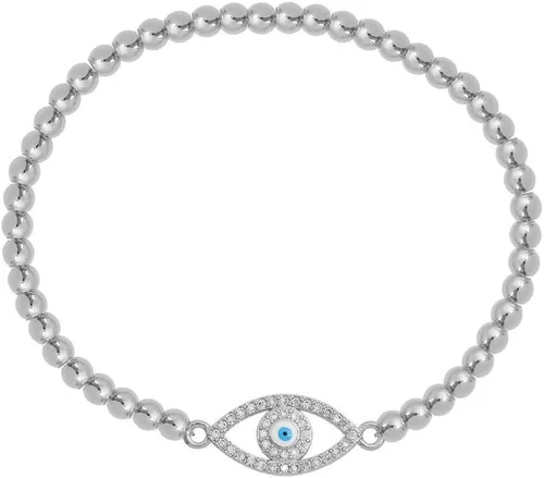 Miniatura 3 de Edforce de acero inoxidable pulsera elástica con cuentas de ojo malvado para mujer con circonita cúbica CZ
