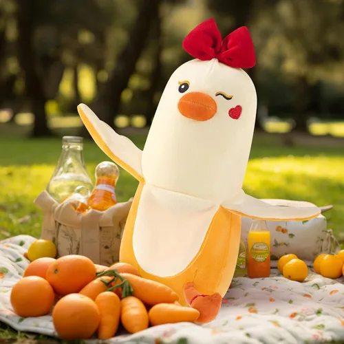 Miniatura 6 de PEACH CAT Peluche de pato de plátano con moño, peluche romántico de 12 pulgadas, almohada de felpa para abrazar, regalo de peluche para novia, Arco