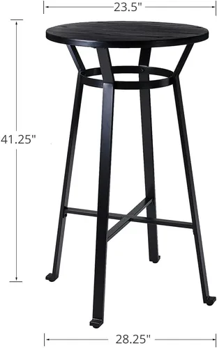 Miniatura 3 de Glitzhome Juego de mesa y sillas de comedor, mesa redonda de acero negro con parte superior de madera de olmo sólido y taburetes de bar de cuero