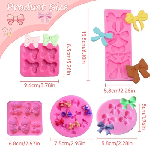 Miniatura 2 de Molde de silicona para moño, 5 piezas de moldes de silicona para fondant, moldes de chocolate para tartas de chocolate, dulces, moldes de arco