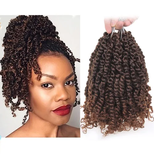 Miniatura 14 de ZRQ Paquete de 8 paquetes de cabello corto pretrenzado Bob Passion Twist con extremos rizados, 10 pulgadas, cabello negro preenrollado, 12