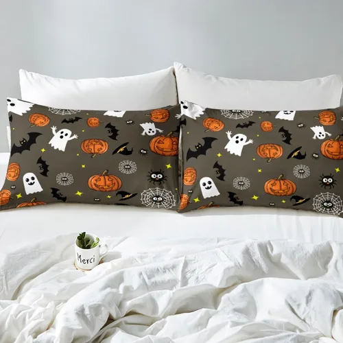 Miniatura 5 de Erosebridal Sábana bajera ajustable con temática de Halloween para niños y niñas, sábanas de linterna de calabaza, sábanas de estrellas góticas