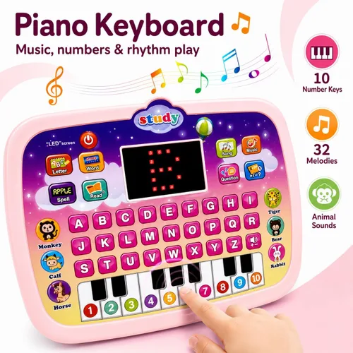 Miniatura 6 de Tableta de aprendizaje para niños de 1, 2, 3 años, juguete de aprendizaje de ortografía y habla ABC con teclas de piano, juguete educativo musical