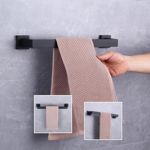 Miniatura 9 de GERZWY Barra de toalla de baño de acero inoxidable SUS 304 de 16 pulgadas, color negro mate, estilo moderno, montaje en pared FG160140-BK