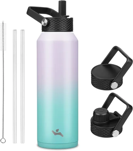 Miniatura 26 de Konokyo - Botella de agua aislada de 18 onzas, botellas deportivas de acero inoxidable con 3 tapas, verde militar