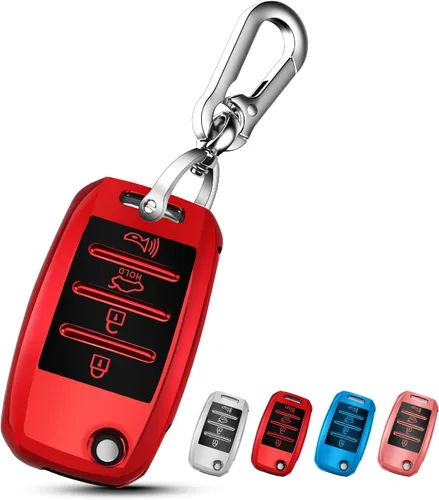 Miniatura 8 de QBUC para funda de llavero de KIA con llavero para 2013 2014 2015 2016 2017 Kia Sorento Sedona Soul Rio etc (Llavero plegable/doblado)(Azul)