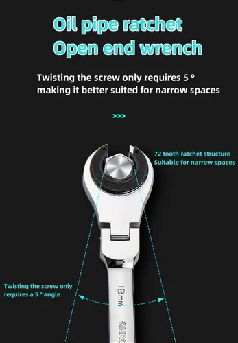 Miniatura 6 de Llave combinada de trinquete para tubos, llave de cabeza ajustable flexible, herramientas manuales, llave de engranaje de anillo Herramientas