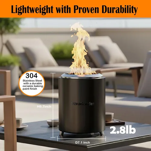 Miniatura 4 de Hoguera Portátil de Mesa, Hoguera de Mesa Sin Humo VivaGarden, Estufa de Leña y Pellets para Acampar al Aire Libre con Bolsa de Transporte, Negro