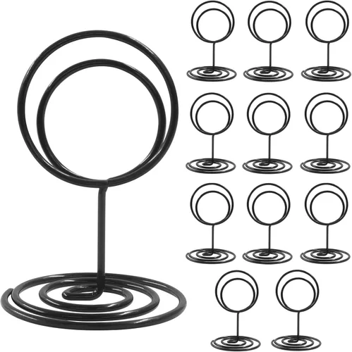 12 soportes para números de mesa, soporte de tarjeta de lugar negro de 2 pulgadas, soporte de metal para mesa de recepción de boda, soporte para
