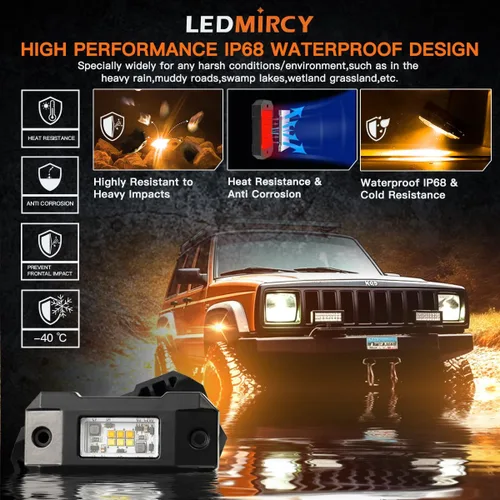 Miniatura 4 de Kit de Luces de Roca Switchback LEDMIRCY Estroboscópicas Blancas y Ámbar 12 Módulos 6 Modos Función de Memoria Función de Reinicio con Arnés