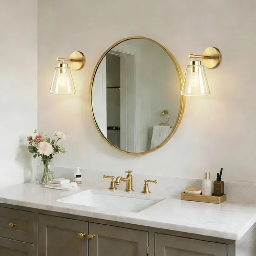 Miniatura 9 de Hamilyeah Juego de 2 apliques de pared dorados, accesorios de iluminación de baño, modernos apliques industriales para interiores, lámparas de pared