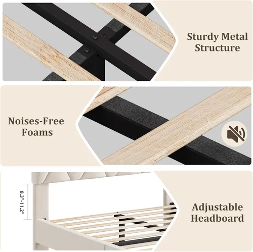 Miniatura 8 de GAOMON Base de cama individual XL beige con cabecera tapizada, base de cama de plataforma resistente con listones de madera fuertes, no necesita